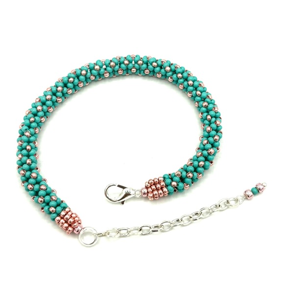 HAND CRAFTED Tubular Style Bracelet with Turquoise and Rose Gold - Picture 4 of 9